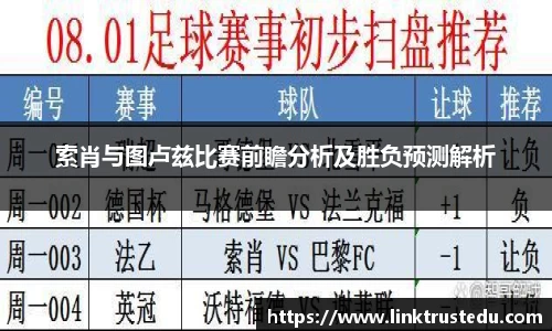 索肖与图卢兹比赛前瞻分析及胜负预测解析